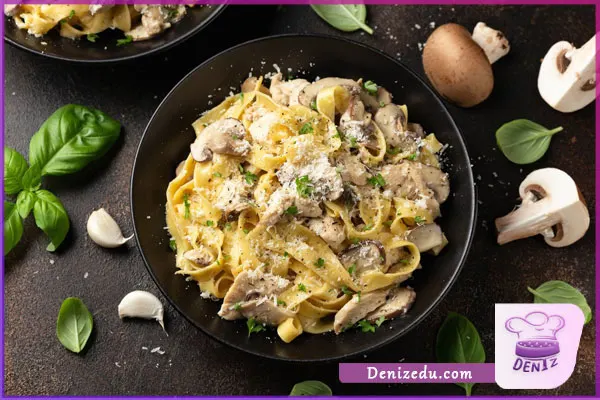 طرز تهیه پاستا آلفردو با مرغ و قارچ و خامه به روش رستورانی